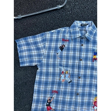 【有货】T07CC-特P40格子刺绣短袖衬衫男女款情侣外套，男装衬衫，星座1007（原301D）