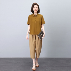 POLO衫套装女八分裤休闲裤两件套，女装套装/套裙，3200格调