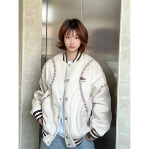 重磅三彩尼满刺绣棒球棉服百搭文艺潮流新款原宿夹克W6884-P77图片