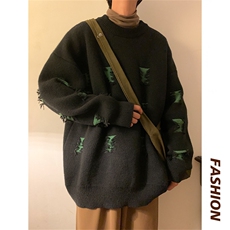M6122/P70冬季港风毛衣撞色个性毛衣男大码针织衫潮大码上衣毛衫，男装针织衫/毛衣，电商A141
