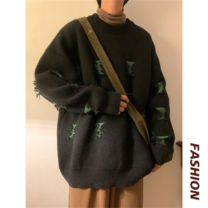 M6122/P70冬季港风毛衣撞色个性毛衣男大码针织衫潮大码上衣毛衫图片