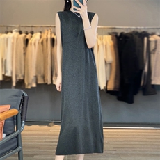 时尚优雅女士修身显瘦四平无袖连衣裙长裙简约大气百搭必备，女装连衣裙，东远绒业