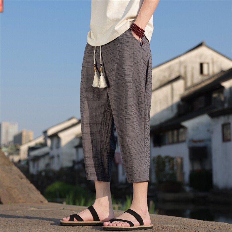 风八分裤男潮流男士宽松棉麻休闲裤夏季个性A266-1-KZ881-P60图片