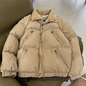 美式复古翻领多口袋面包棉服男女冬季简约设计感加厚情侣棉衣外套图片