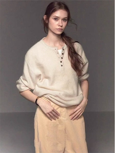 卷边半开圆领时尚百搭休闲套头针织女图片
