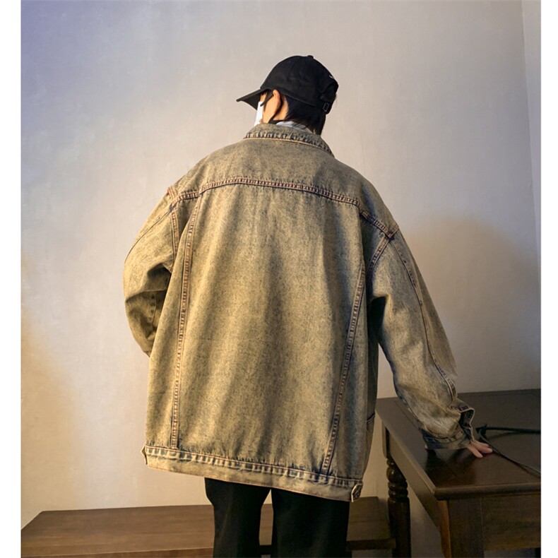 美式水洗做旧牛仔外套男复古帅气翻领夹克宽松潮牌上衣JK0802-P65,男装夹克,星座308B-1