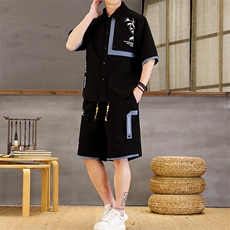 潮风套装男新中式短袖衬衫时尚休闲短裤两件套L1876-P58，男装休闲套装，星座310B-3