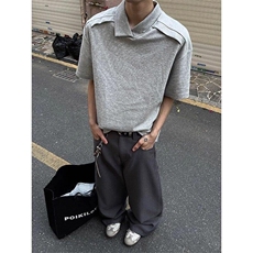 美式复古短袖男款夏季cleanfit不规则正肩t恤重磅半袖L50011-P33，男装T恤，星座1008