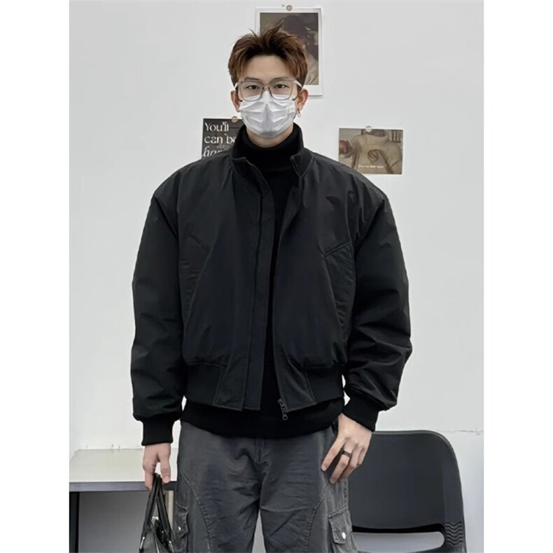 25春秋美式潮牌双拉链立领飞行员夹克男生宽松教练休闲工装外套图片