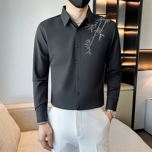 黑 秋冬男士烫砖社会小伙店主风长袖衬衫301A-1/CS601/P58图片