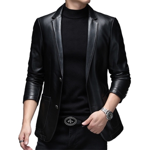 WL-S2111男式2023秋季新款翻领西装头层牛皮皮衣男西服P600图片