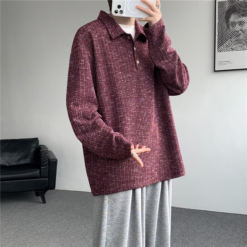 美式扎染翻领长袖T恤大码设计休闲内搭卫衣打底衫上衣p38，男装T恤，电商B319