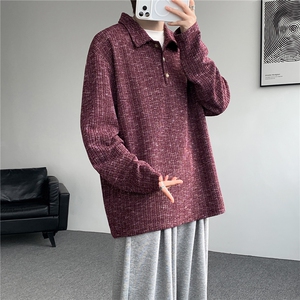 美式扎染翻领长袖T恤大码设计休闲内搭卫衣打底衫上衣p38，男装T恤，电商B319