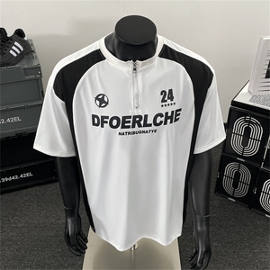 半拉链t恤男款2025新款夏季美式痞帅炸街硬挺短袖卫衣ST609-P33图片