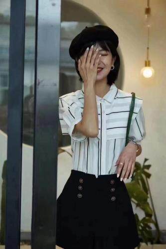 现货，夏季新款，搭片条纹衬衫，女装衬衫，OL
