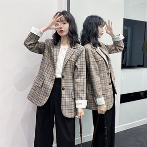 【现货】2021春秋装新款英伦风格子西装 166-XZ03P95控158图片