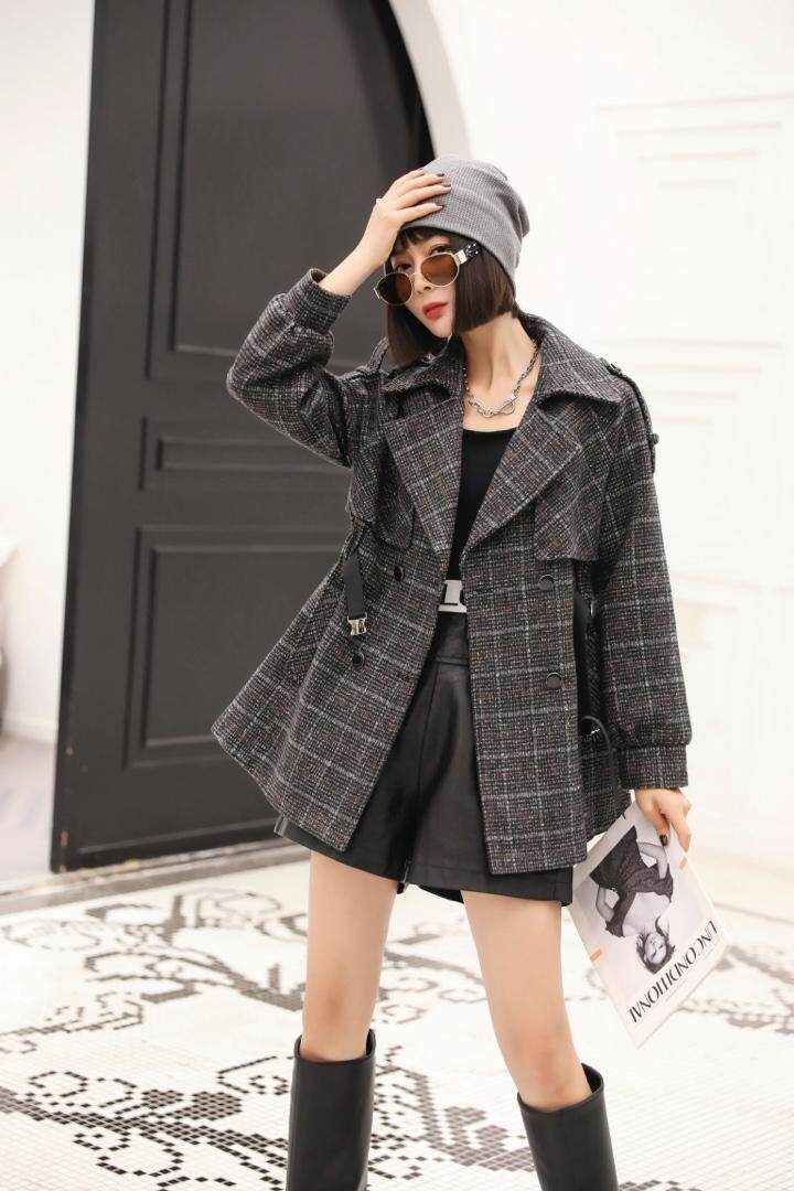 新款时尚毛呢加格子外套，其它，茗格拉