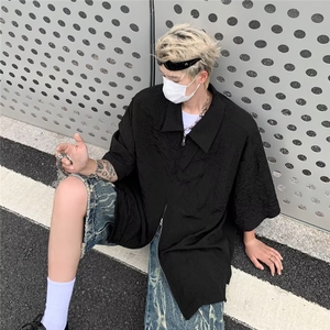 2024夏季新款休闲五分衬衣外套潮牌痞帅衬衫短袖男现货 W8217-P35图片