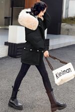 2020冬季新款时尚潮流优雅气质大毛领连帽大口袋羽绒服，女装羽绒服，贵人树