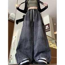 牛仔裤男女韩版潮流高街百搭阔腿口袋2024冬季ins长裤RK2309-P39，男装牛仔裤，星座412-3