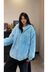 夹棉兔毛毛绒绒情侣外套男女秋冬新款扎染连帽棉衣-A2260P88，男装棉衣，电商B241