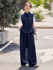 现货！2026春夏新款高级感气质轻熟风洋气马甲休闲阔腿裤三件套女，女装套装/套裙，众宇琦