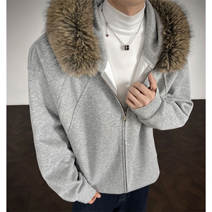 美式复古百搭开衫连帽可拆卸毛领卫衣秋冬男女情侣外套YY2519-P85图片