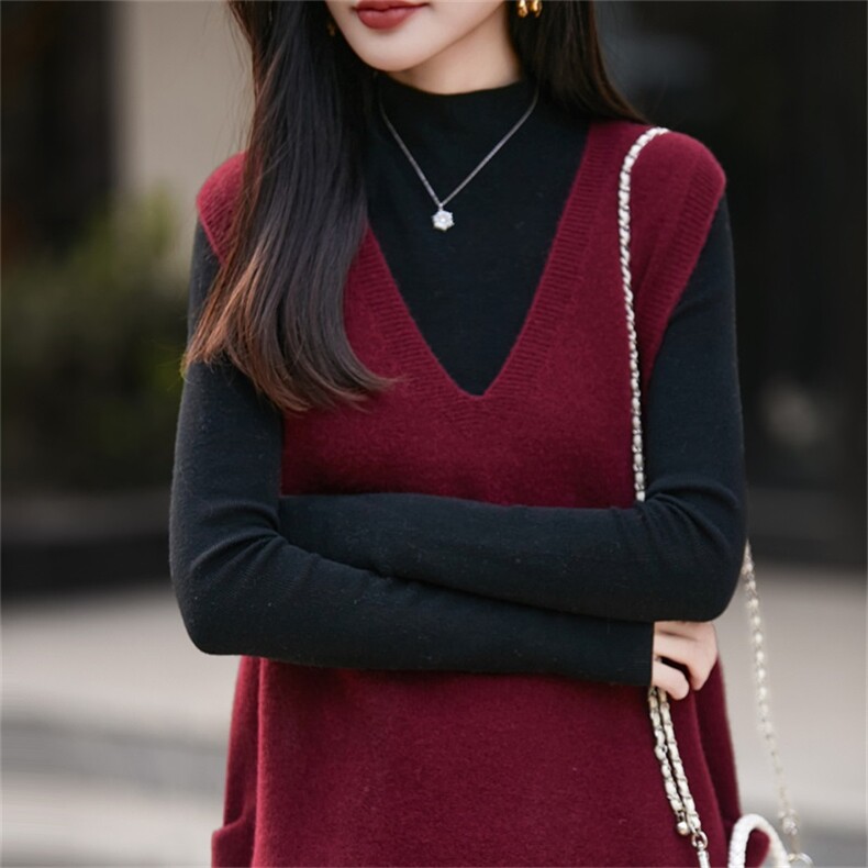 法式高端慵懒风100纯羊毛针织马甲女叠穿背心宽松毛衣坎肩25新款,女装羊毛衫,迅太羊绒