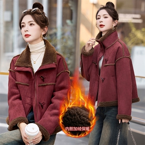 皮毛一体羊羔毛外套女冬2026新款仿鹿皮绒短款加绒加厚机车服上衣图片
