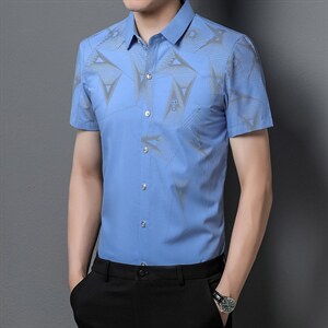 短袖衬衫男2023年夏季新款中年商务休闲经典时尚简约百搭条纹衬衣图片