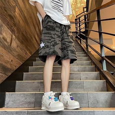 男士迷彩短裤纯棉立体刺绣夏季潮牌工装五分裤休闲运动宽松沙滩裤，男装牛仔裤，星座1013