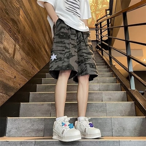 男士迷彩短裤纯棉立体刺绣夏季潮牌工装五分裤休闲运动宽松沙滩裤图片