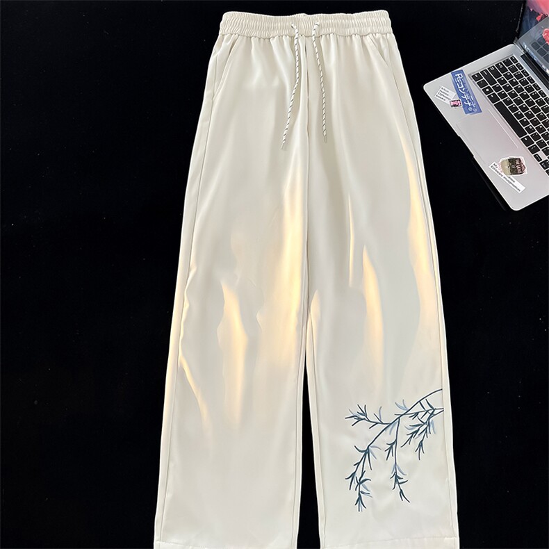 春秋季风绣花休闲长裤绣花宽松版型百搭显高阔腿裤KZ922P-35,男装休闲裤,电商A128