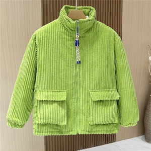 潮流时尚高级感翻领纯色灯芯绒棉服青少年简约休闲情侣外套男图片