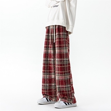 M-8XL春季格子裤子大码毛呢裤美式复古阔腿裤休闲长裤KZ1902/P55，男装休闲裤，电商B238