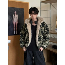 网图有货美式迷彩复古毛领棉服外套男连帽座山雕夹克J219-P115，男装夹克，星座1505
