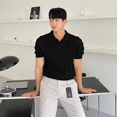 夏季针织短袖Polo衫韩版修身纯色冰丝休闲翻领上衣-M26-网络图，男装T恤，星座1002-2