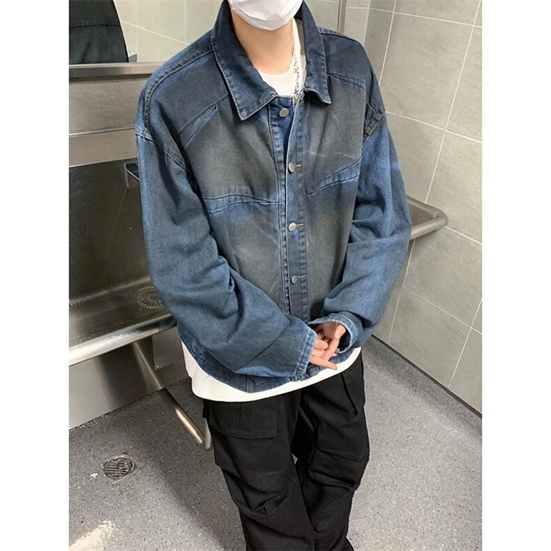 美式长袖牛仔衬衫男秋季宽松潮牌大码休闲衬衣男士潮流百搭外套潮,男装衬衫,星座1210-1