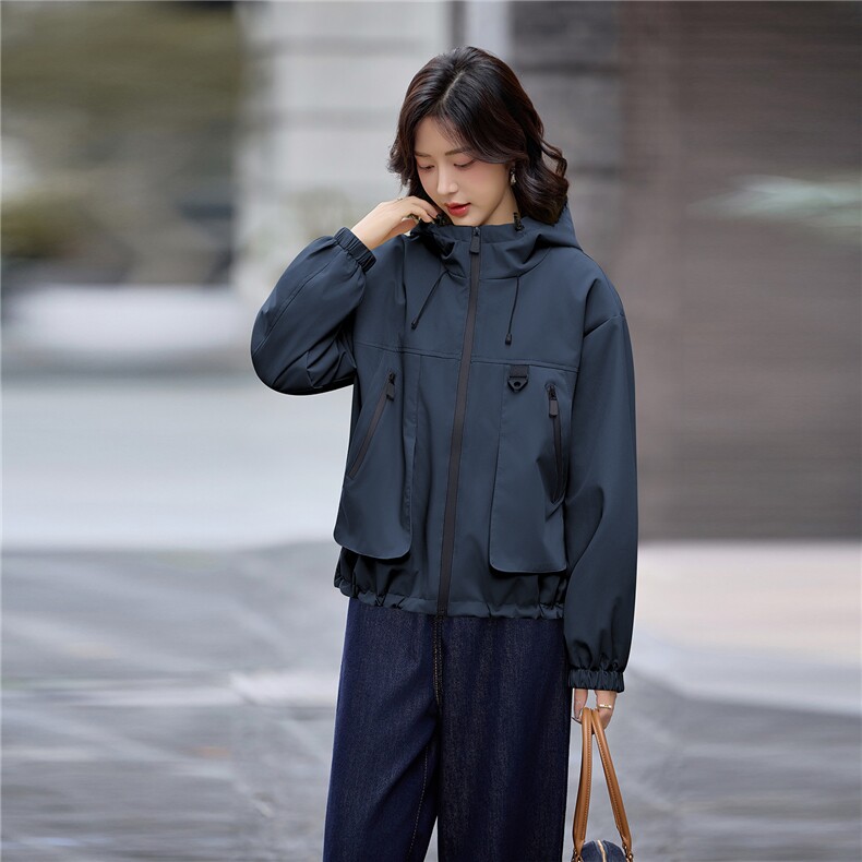 工装风休闲连帽加绒加厚短外套女2025秋冬新款宽松显瘦保暖派克服,女装短外套,依路服饰