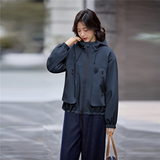 工装风休闲连帽加绒加厚短外套女2025秋冬新款宽松显瘦保暖派克服，女装短外套，依路服饰