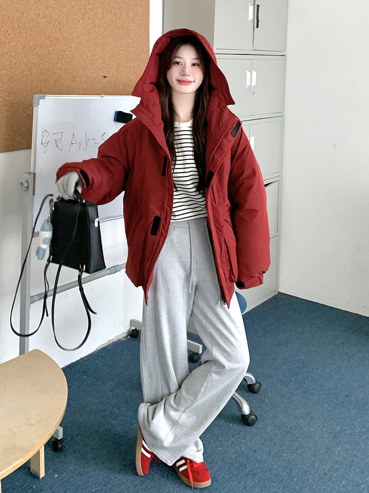 安可拉红连帽加厚棉服2c309-7717-p165-k248,女装棉衣/棉服,2C309