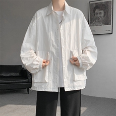 8XL-M春夏廓形衬衫防晒外套特大码多口袋复古慵懒衬衣JK5203/P50，男装夹克，电商B238