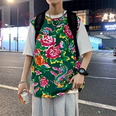 夏季大码东北大花布男背心坎肩运动马甲男装风民族牡丹花MJ01，男装背心/马甲，星座115A(原星座507）