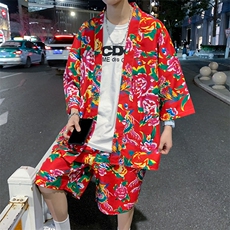 TZ1805男士休闲披肩短裤套装风东北大花大码风衣衬衫夏休闲，男装休闲套装，星座115A(原星座507）