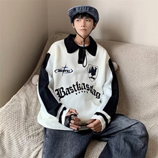 美式复古街头ins潮牌情侣针织衫潮刺绣提花polo衫毛衣M937-P43，男装针织衫/毛衣，星座512-2