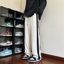美式潮牌侧条纹垂感休闲裤男女ins直筒宽松高街阔腿长裤B5028-P38，男装休闲裤，星座1008-1
