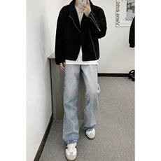 毛呢短款夹克外套斜拉链解构设计感黑色翻领外套DY193-P90，男装夹克，星座1213
