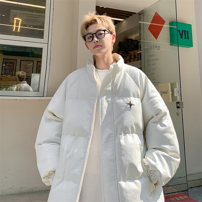 男PU皮棉衣男宽松立领加厚凹凸钢印充棉棉袄 MY8699/P115 白色图片