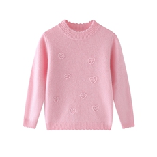 羊绒女童毛衣秋冬新款儿童打底衫洋气爱心刺绣针织衫加厚保暖，童装毛衣，宛庄羊绒
