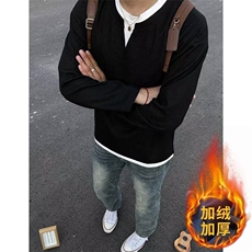 黑色假两件长袖t恤男春秋重磅硬挺无帽卫衣cleanfit高级感打底衫，男装T恤，星座506A